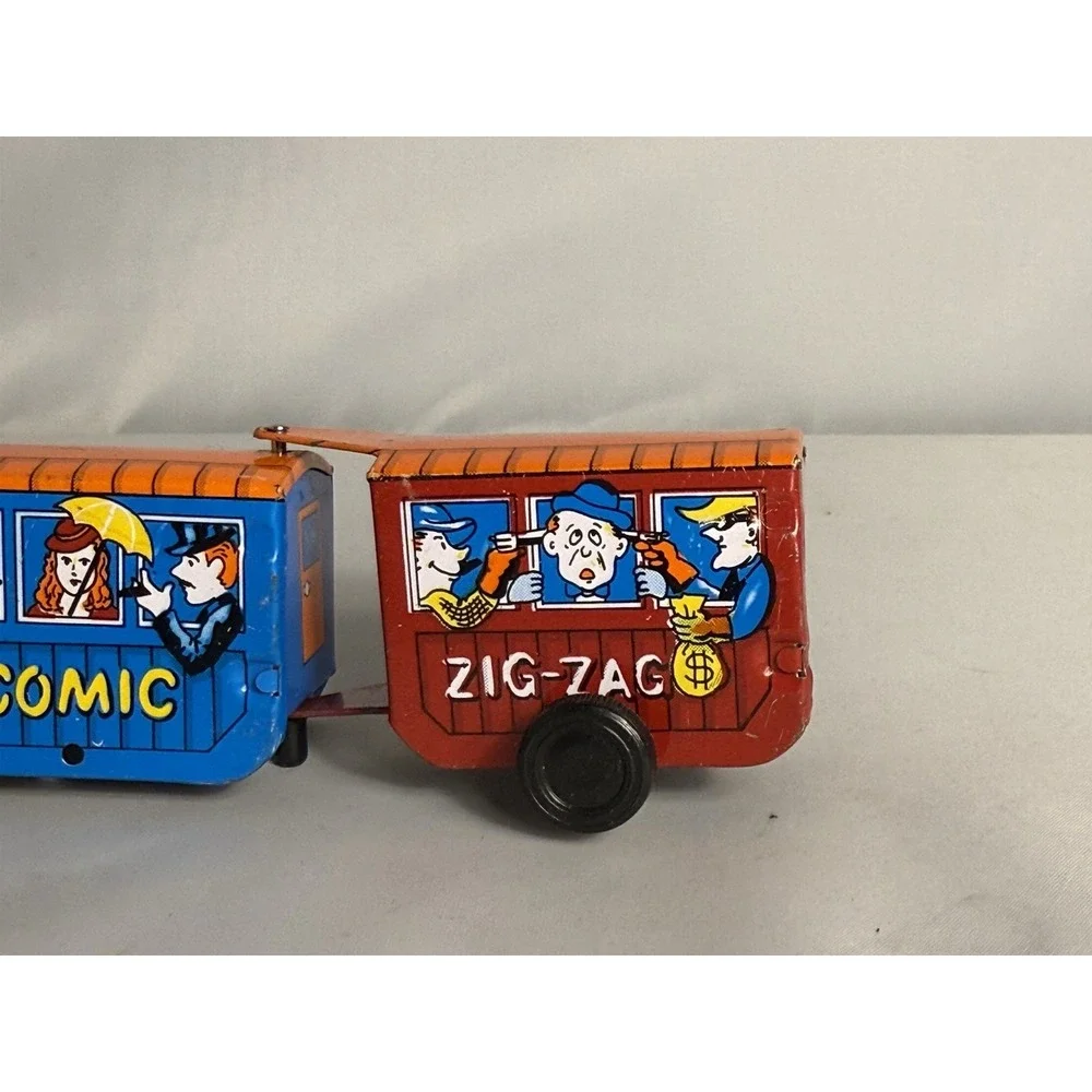 Vintage Wind Up Comic Zig Zag Western Express Tin Toy Train Working Collectible